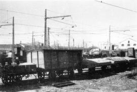 Catenaria en zona de vías de la estación de Terrassa o Tarrasa