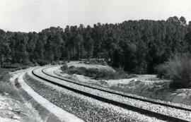 Vista general de la vía del trayecto Orense - Carballino, perteneciente al trozo tercero del ferr...