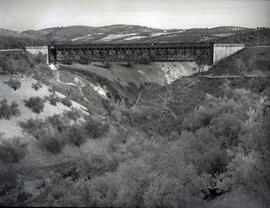 Puente metálico de un tramo y 71 m, con vigas en cruz de San Andrés, situado en el km 26,878 de l...