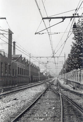 Catenaria en aguja de salida de la estación de Sabadell, lado Tarrasa