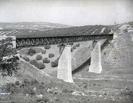 Viaducto metálico de 3 tramos y 132 m., con vigas en cruz de San Andrés, situado en el km 36/673 ...