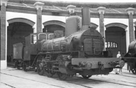 Exposición de material ferroviario en el depósito de la estación de Villanueva y Geltrú, con moti...
