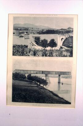 Reproducción de fotografías de la construcción del puente internacional sobre el Miño, entre Tuy ...
