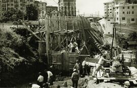 Obras en el apeadero del Paseo de Colón en Irún, de la línea de Madrid a Irún.