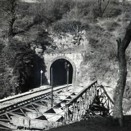 Vista general, desde el estribo del lado de León, del puente de El Campanal de la línea de León a...