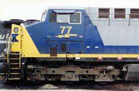 Vista parcial de la locomotora diesel CSX-77 de la CSX Trnsportation (CW-44AC), apartada en Clear...