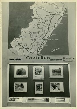 Plano y fotos de los puentes reconstruidos en Castellón, exhibidos en la sala de Ingenieros de la...