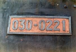 Placa de matriculación de la locomotora de vapor 030 - 0221 de la serie 030 - 0219 a 0223 de RENF...