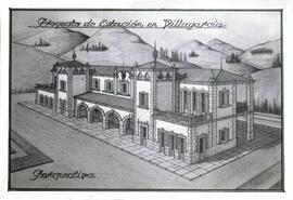 Reproducción de la perspectiva general del edificio de viajeros proyectado para la estación de Vi...