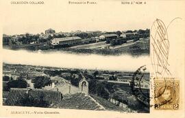 Vistas generales de Albacete y su estación de ferrocarril de la Compañía MZA