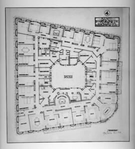 Reproducción fotográfica de plano de planta del Banco Pastor