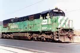 Locomotora Diésel de la Compañía Burlington Northern nº 5383 (U30C), en las instalaciones del Ill...