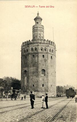 Torre del oro de Sevilla y vías, junto al río