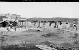 Obras de construcción de la nueva estación de Toledo. Línea Castillejo-Toledo