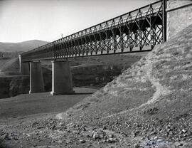 Viaducto metálico de 3 tramos y 224 m sobre el río Víboras, con vigas de celosía enrrejillada, si...