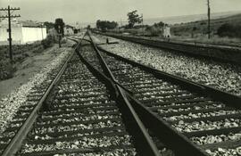 Vista general de la aguja tomada en punta, cambio flexible, de la ampliación de la estación de Hu...