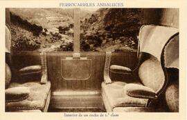 Interior de un coche de viajeros de 1ª clase de la Compañía de los Ferrocarriles Andaluces
