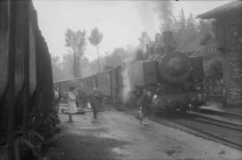 Locomotora de vapor nº37, de rodaje 0-3-0-T, en la estación de San Pedro de los Ferrocarriles de ...
