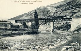 Puente de 40 m sobre el Aragón en Castiello, en la línea de Huesca a Francia por Canfranc