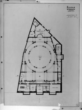 Reproducción fotográfica del plano del sotano, probablemente de un teatro