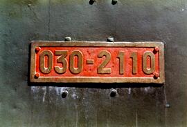 Placa de matriculación de la locomotora de vapor 030 - 2110 "Perruca" (serie RENFE 030 ...