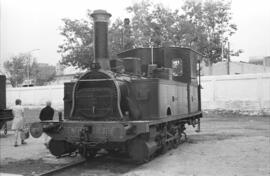 Exposición de material ferroviario en el depósito de la estación de Villanueva y Geltrú, con moti...