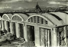 Depósito de automotores en Cerro Negro. Línea de Madrid a Barcelona