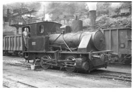 Locomotora de vapor tipo 020 de las Minas de Riosa, detenida en la estación de La Pereda de la co...