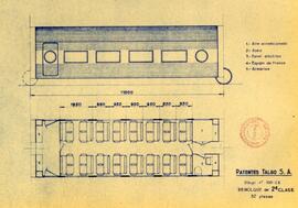 Plano de un remolque de 2ª clase, de 32 plazas.