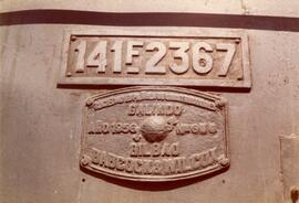 Placa de matriculación y fabricación de la locomotora de vapor 141 F - 2367 de RENFE (serie 141F ...