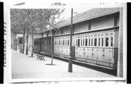 Reproducción de tarjeta postal de coches de viajeros de 1ª clase del Ferrocarril de Sóller