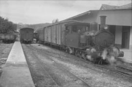 Locomotora de vapor nº3 "Lorcha", de rodaje, 1-3-1-T en la estación de Gandía, de los F...