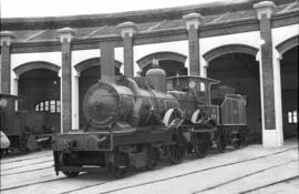 Exposición de material ferroviario en el depósito de la estación de Villanueva y Geltrú, con moti...