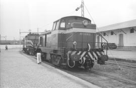 Exposición de material ferroviario en el depósito de la estación de Villanueva y Geltrú, con moti...