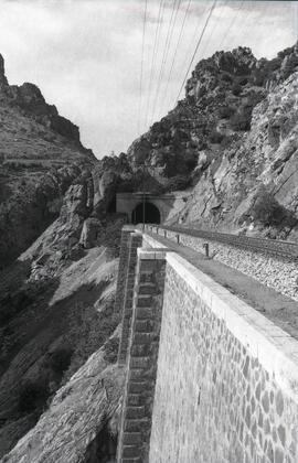 Túnel ferroviario en el km 271,854 de la línea de Alcázar de San Juan a Sevilla en Despeñaperros,...