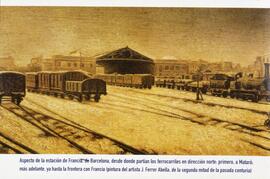 Reproducción de una pintura de la antigua estación de Barcelona del Ferrocarril de Barcelona a Ma...