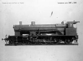 Locomotora de vapor 3005 de la Compañía del Norte de la serie 3001-3016. Construida en 1911 por L...