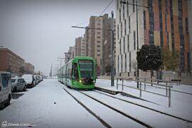 Tranvía de Parla bajo la nieve (Madrid)
