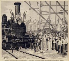Grabado. Dibujo en B/N. Título genérico: ´Madrid: inauguración del ferrocarril directo a Ciudad R...