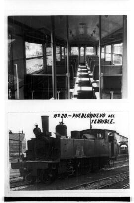 Reproducción de fotografías antiguas de las locomotoras y coches del FC de Puertollano a Peñarroya