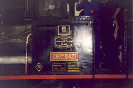 Placa de la locomotora de vapor 282-0421. Tren especial conmemoración línea Calatayud-Sagunto