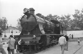 Exposición de material ferroviario en el depósito de la estación de Villanueva y Geltrú, con moti...