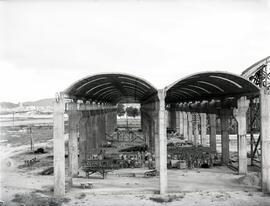 Depósito de vapor y tracción eléctrica de la estación de Miranda de Ebro de la línea de Madrid a ...