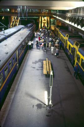 Viajeros y trenes en la estación de Madrid - Atocha