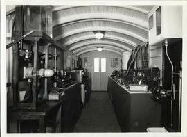 Interior de un vagón del tren exposición francés de aplicaciones rurales de la electricidad ELTEX