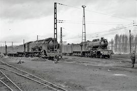 Locomotoras de vapor en la estación de León